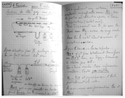  Manuscrit de Paul Sabatier (expérimentation sur la réaction de CO2 sur divers métaux)